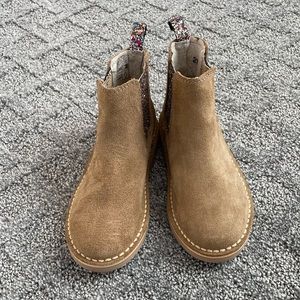 EUC Crewcuts Tan Suede Stretch Boots with Rainbow Glitter Accents